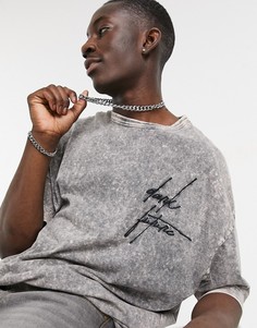 Розовая футболка в стиле oversized с эффектом кислотной стирки и логотипом на груди ASOS Dark Future-Розовый цвет
