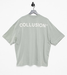 Серая oversized-футболка с логотипом COLLUSION-Зеленый цвет