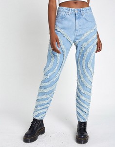 Голубые джинсы в винтажном стиле с круговыми «изношенными» вставками The Ragged Priest-Голубой