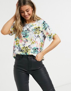 Блузка с короткими рукавами и абстрактным цветочным принтом JDY Starr-Кремовый