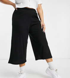 Черные укороченные брюки в рубчик с широкими штанинами Lasula Plus-Черный цвет