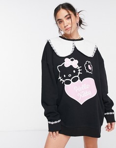 Платье-свитшот в стиле oversized с воротником New Girl Order x Hello Kitty-Черный цвет