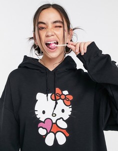Худи в стиле oversized с принтом "Hello Kitty" New Girl Order x Hello Kitty-Черный цвет