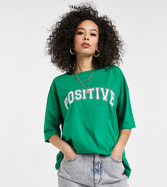 Зеленая футболка в стиле oversized с принтом "Positive" ASOS DESIGN Tall-Зеленый цвет