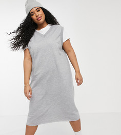 Серое меланжевое платье-свитшот миди с заниженной проймой COLLUSION Plus-Серый