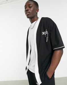 Черная сетчатая бейсбольная футболка в стиле oversized на молнии с логотипами ASOS Dark Future-Серый