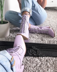 Сиреневые ботинки на каблуке из искусственной кожи со шнуровкой Pimkie-Сиреневый