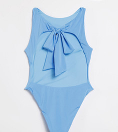 Нежно-голубой купальник с высокой горловиной и завязкой на спине ASOS DESIGN Petite