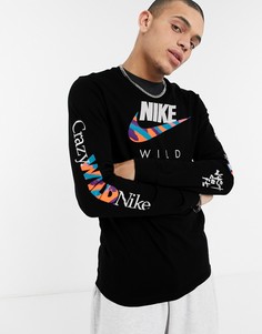 Черный лонгслив с графическим принтом Nike Wild-Черный цвет