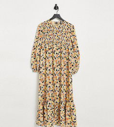 Платье мидакси с присборенным лифом, ярусной юбкой и цветочным принтом Fashion Union Maternity-Многоцветный