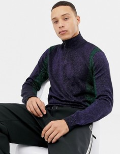 Джемпер из металлизированной нити на молнии ASOS Co-ord-Темно-синий