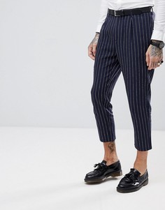 Укороченные брюки скинни в тонкую полоску Gianni Feraud-Темно-синий