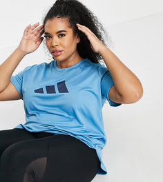 Голубая футболка с логотипом с 3 полосами adidas Training Plus-Голубой