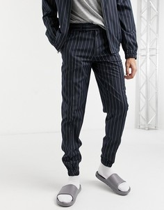 Темно-синие строгие джоггеры узкого кроя в тонкую полоску от комплекта ASOS DESIGN-Темно-синий