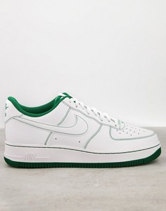 Белые кроссовки с декоративной темно-зеленой строчкой Nike Air Force 1 07-Белый
