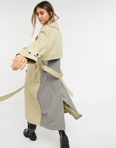 Светло-бежевый тренч в стиле oversized со вставкой в клетку ASOS DESIGN