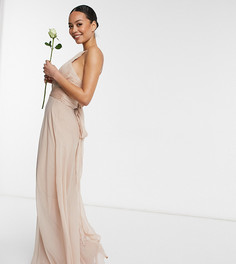 Светло-розовое платье-сарафан макси со сборками и завязками на талии ASOS DESIGN Tall Bridesmaid-Розовый цвет