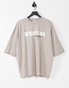 Бежевая oversized-футболка с текстовым принтом ASOS DESIGN-Бежевый