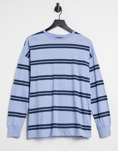 Голубой лонгслив в двойную полоску с манжетами ASOS DESIGN-Многоцветный