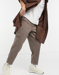 Коричневые укороченные брюки с объемными штанинами в полоску ASOS DESIGN-Коричневый цвет