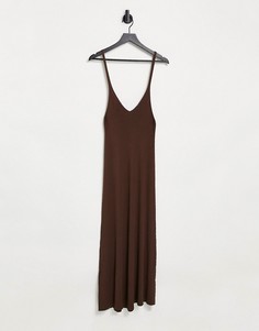 Коричневое платье миди в рубчик (от комплекта) ASOS DESIGN-Коричневый цвет