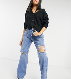 Синие свободные джинсы со рваной отделкой New Look Petite-Голубой