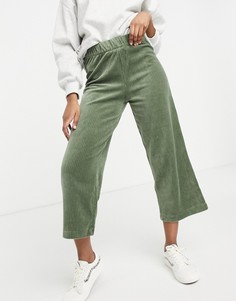 Широкие вельветовые брюки цвета хаки без застежки Monki Corrie-Зеленый цвет