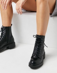 Черные ботинки на шнуровке и на плоской подошве Schuh Andy-Голубой