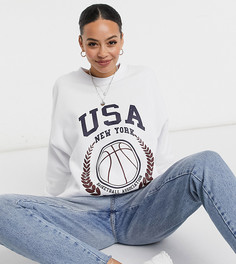 Белый oversized-свитшот с принтом "USA baseball" ASOS DESIGN Tall