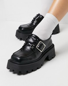 Черные кожаные туфли на плоской подошве и со шнуровкой ASOS DESIGN Motive-Черный цвет