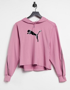 Спортивный розовый худи с черным блестящим логотипом PUMA-Розовый цвет