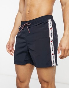 Темно-синие шорты для плавания с полосками с логотипом Tommy Hilfiger-Темно-синий