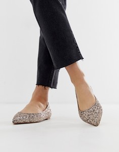 Остроносые балетки с блестками ASOS DESIGN Latch-Серебряный