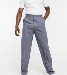 Серые строгие брюки с широкими штанинами из искусственной шерсти с узором «в елочку» ASOS DESIGN Tall-Серый