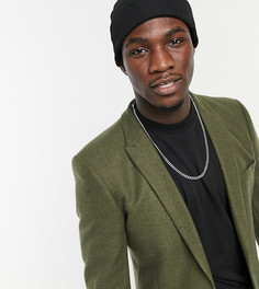 Облегающий пиджак цвета хаки из саржи с добавлением шерсти ASOS DESIGN Tall-Зеленый цвет