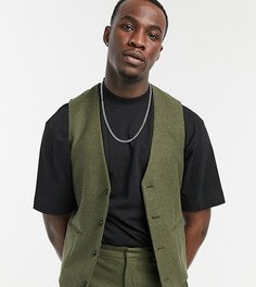 Облегающий жилет цвета хаки из саржи с добавлением шерсти ASOS DESIGN Tall-Зеленый цвет