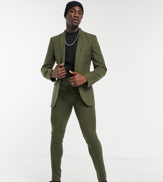Зауженные брюки цвета хаки из саржи с добавлением шерсти ASOS DESIGN Tall-Зеленый цвет