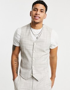 Светло-бежевый приталенный жилет с узором в виде штриховки ASOS DESIGN Wedding