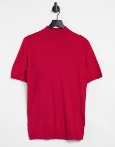 Малиновая трикотажная облегающая футболка с высоким воротом ASOS DESIGN-Красный