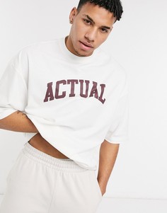 Светло-бежевая футболка в стиле oversized с логотипом ASOS Actual-Белый