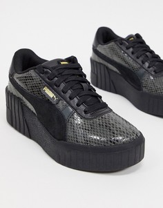 Черные кроссовки на танкетке с эффектом змеиной кожи Puma Cali-Черный
