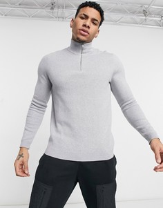 Серый хлопковый джемпер с молнией на вороте ASOS DESIGN