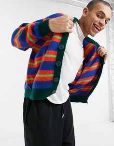 Трикотажный синий кардиган в полоску в стиле oversized ASOS DESIGN-Голубой