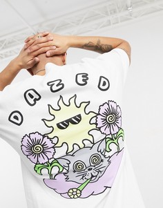 Белая oversized-футболка с принтом кота и надписью "Dazed" на спине New Love Club-Белый
