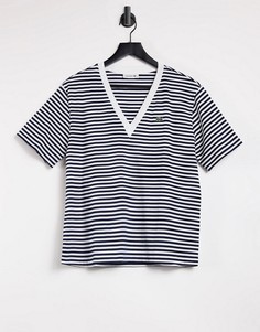 Футболка в темно-синюю полоску с V-образным вырезом Lacoste-Голубой