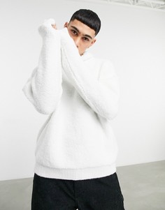 Белый вязаный джемпер с плюшевой фактурой и высоким воротом ASOS DESIGN
