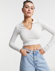 Белое облегающее поло в рубчик с длинными рукавами ASOS DESIGN-Белый