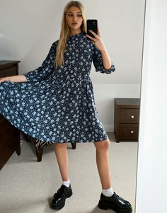 Черное платье с присборенной юбкой с разноцветным узором Object-Черный цвет