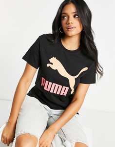Классическая футболка с логотипом в черном и розовом цветах PUMA-Черный цвет