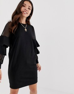 Трикотажное платье с сетчатыми рукавами ASOS DESIGN-Черный